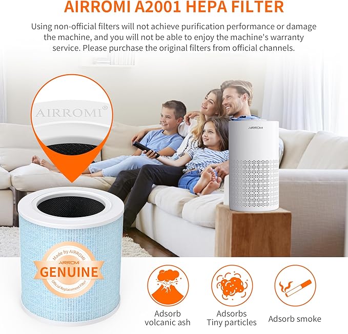 AIRROMI A2001 Efficiency Air Purifier Replacement Original 3-in-1 Filter, Blue Activated Carbon Filter for Smoke and Wildfire Removal, Removes 99.97% of 0.3 Micron Particles 1 Pack