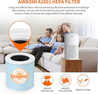 AIRROMI A2001 Efficiency Air Purifier Replacement Original 3-in-1 Filter, Blue Activated Carbon Filter for Smoke and Wildfire Removal, Removes 99.97% of 0.3 Micron Particles 1 Pack