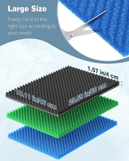 Pawfly 3 Pack Aquarium Filter Media Pad (25.5" L x 18.1" W), Filter Media for Fish Tank Filters, Fine Medium Coarse Foam Floss for Water Filtration, Sponge Filter Floss for Sumps Ponds Hydroponics