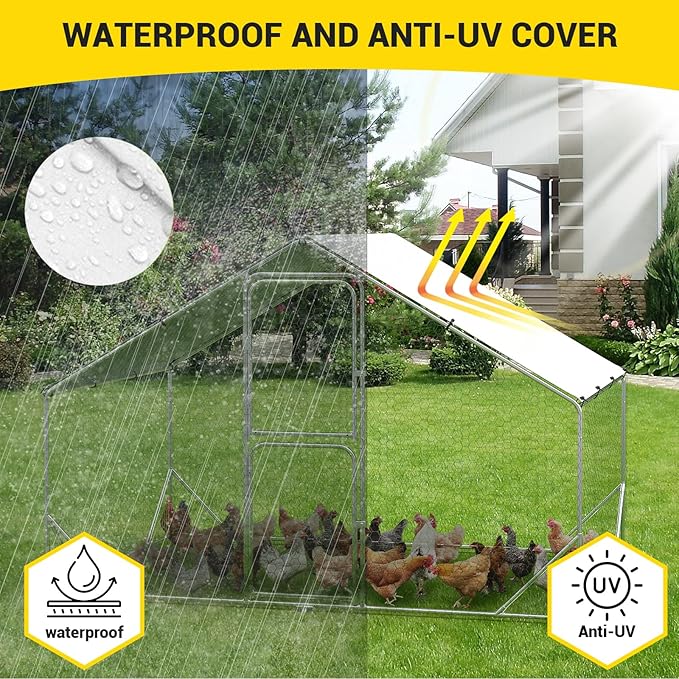 9.8X6.5x6.5FT, Large Walk in Chicken Run Pen Cage, Metal Coop Clearance with Double Door, Chicken Runs for Yard with Cover, Outdoor Cages for Chickens and Range Poultry, Large Chicken Coops