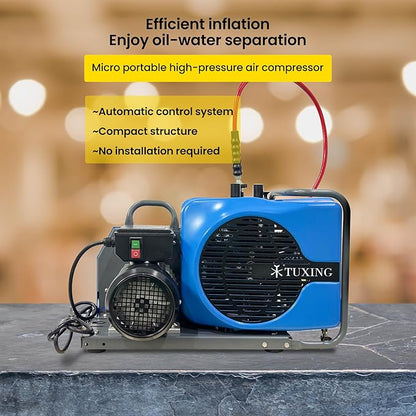 TUXING 4500Psi 300Bar High Pressure Diving Compressor,PCP Air Compressor,Auto Stop,3.5CFM100L/min Air Flow for Scuba Breathing Snorkeling Water Sport Paintball 110V 60HZ Single-phase (TXEDM043)
