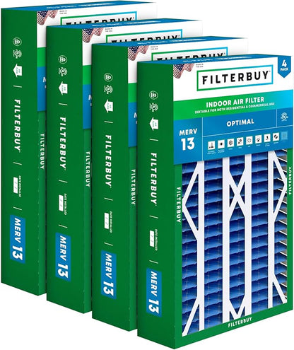 Filterbuy 16x26x5 Air Filter MERV 13 Optimal Smoke & Allergy Defense (4-Pack), Pleated HVAC AC Furnace Filters for Electro-Air, Emerson, White Rodgers, and More (Actual Size: 16.00 x 25.75 x 4.88)