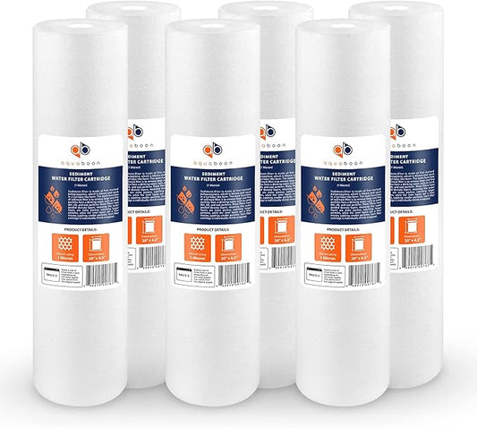 Aquaboon 1 Micron 20 x 4.5 Sediment Water Filter Replacement Cartridge | Whole House Sediment Filtration | Compatible with AP810-2, SDC-45-2005, FPMB5-20, P5-20, FP25B, 155358-43, 6 Pack