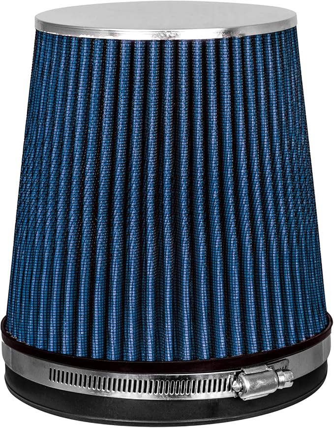 Mortar Aftermarket Auto Air Filter – 6 In Flange ID Car Enthusiast Class Universal Cold Air Intake Gulps in More Air for More Engine Power & Passionate Induction Sound, Length 6 In, Blue