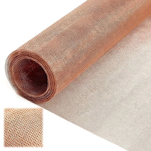 Zonon 90% Pure Copper Mesh Screen 36 Inch x 5 ft, 16x16 Mesh Copper Roll Wire Fabric 0.25 mm Wire Diameter Conductive Metal Dense Filter Screen Woven for Lab Faraday Cage Rodent Control Window Craft