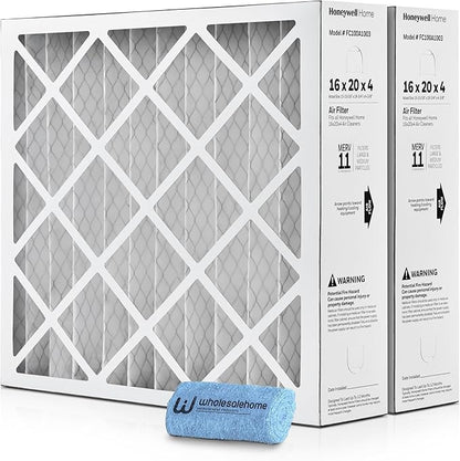 16x20x4 Air Filter Replacement MERV 11, FC100A1003 Pleated HVAC AC Furnace Filters with Wholesalehome Cleaning Cloth, 2-Pack (Actual Size: 15.94 x 19.75 x 4.38 Inches)