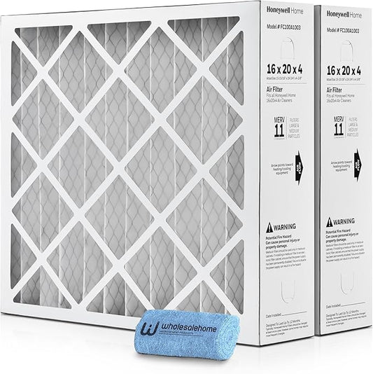 16x20x4 Air Filter Replacement MERV 11, FC100A1003 Pleated HVAC AC Furnace Filters with Wholesalehome Cleaning Cloth, 2-Pack (Actual Size: 15.94 x 19.75 x 4.38 Inches)