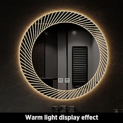 31.5 Inch LED Round Bathroom Mirror,Wall Mounted Multifunction Bathroom Vanity Mirror with Led Three-Color Light and Demister Pad, Circular Wall Mounted Vanity Mirror for Home Bathrooms,Shopping Malls