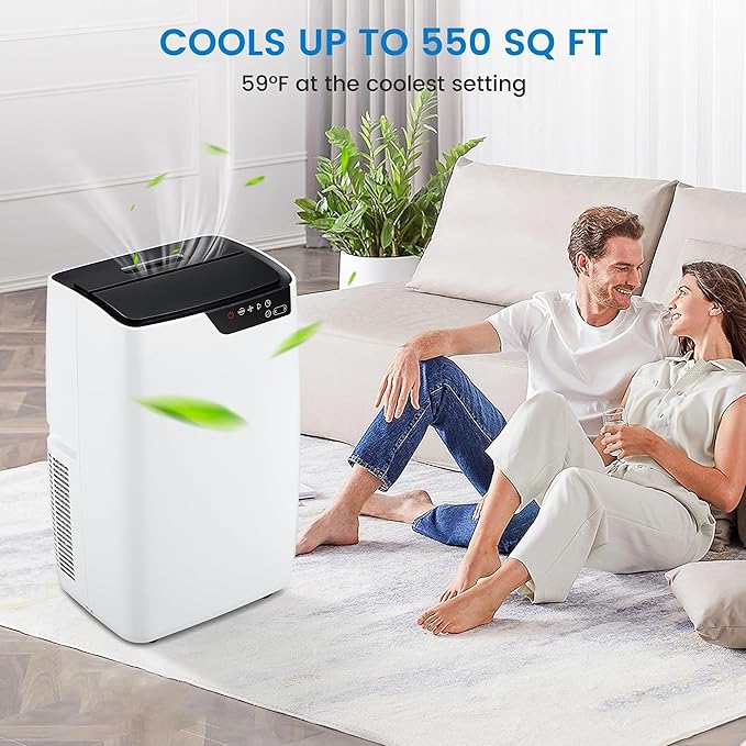 Portable Air Conditioners, 12000 BTU Portable AC for Rooms Up to 550 Sq.Ft. 3-In-1 Portable AC with Quick Cooling, Dehumidifying, 3-Speed Fan, 24H Timer, Remote, Ultra-Quiet, White and Black
