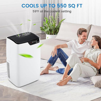 Portable Air Conditioners, 12000 BTU Portable AC for Rooms Up to 550 Sq.Ft. 3-In-1 Portable AC with Quick Cooling, Dehumidifying, 3-Speed Fan, 24H Timer, Remote, Ultra-Quiet, White and Black