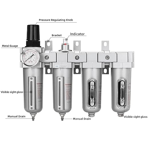 NANPU 3/4" NPT Industrial Grade 4 Stage Air Drying System - Particulate Filter, Coalescing Filter, Double Desiccant Dryers & Air Regulator, Metal Bowl, Manual Drain, for Paint Spray＆ Plasma Cutter