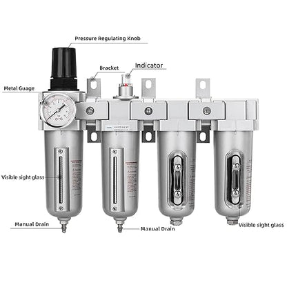 NANPU 1/2" NPT Industrial Grade 4 Stage Air Drying System - Particulate Filter, Coalescing Filter, Double Desiccant Dryers & Air Regulator, Metal Bowl, Manual Drain, for Paint Spray＆ Plasma Cutter