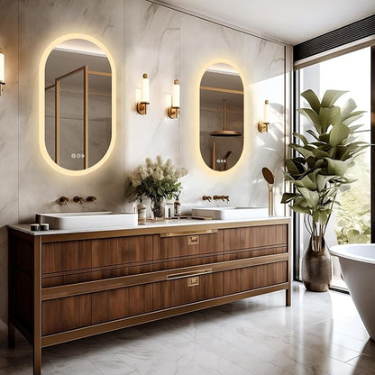 LUVODI Lighted LED Bathroom Mirror: 32x20IN Oval Wall Mounted Vanity Mirror with Bright Back Lit - Illuminated Dimmable 3 Colors Makeup Mirrors with Smart Memory Form Anti-Fog Vertical or Horizontal