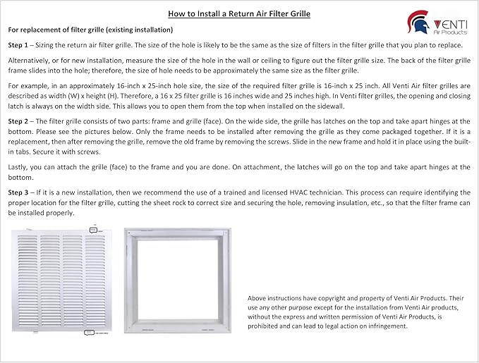 Venti Air 24" X 20" Steel Return Air Filter Grille - Removable Face/Door for 1 inch Filters - HVAC Duct Cover Grill (2-3 Business Day Delivery) [Outer Dimension: 26.5"W X 22.5" H]