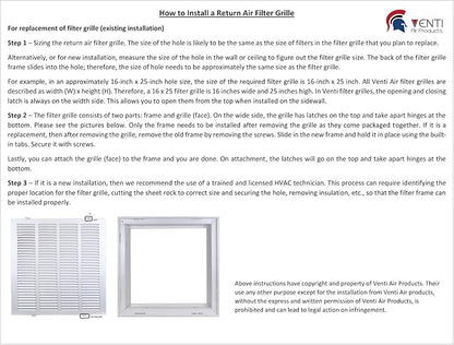 Venti Air 24" X 20" Steel Return Air Filter Grille - Removable Face/Door for 1 inch Filters - HVAC Duct Cover Grill (2-3 Business Day Delivery) [Outer Dimension: 26.5"W X 22.5" H]