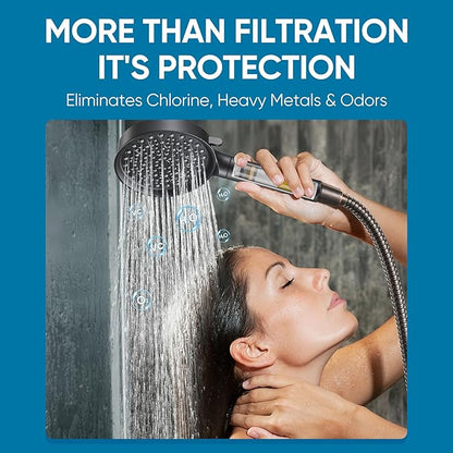 Cobbe Filtered Shower Head with Handheld, High Pressure 6 Spray Mode Showerhead with Filters, Water Softener Filters Beads for Hard Water - Remove Chlorine - Black
