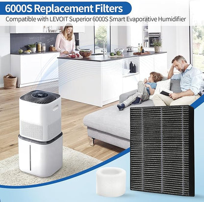 4-Pack Humidifier Premium Replacement Filters for LEVOIT Superior 6000S Smart Evaporative Humidifier + 2-Pack Top Fill Humidifier Filters Replacement, Gray