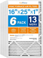 LotFancy 16x25x1 Air Filter MERV 13 6-Pack, Electrostatic Pleated HVAC Furnace Air Filter, Captures Pet Dander Smog Smoke, Actual Size: 15.75"x24.75"x0.75"