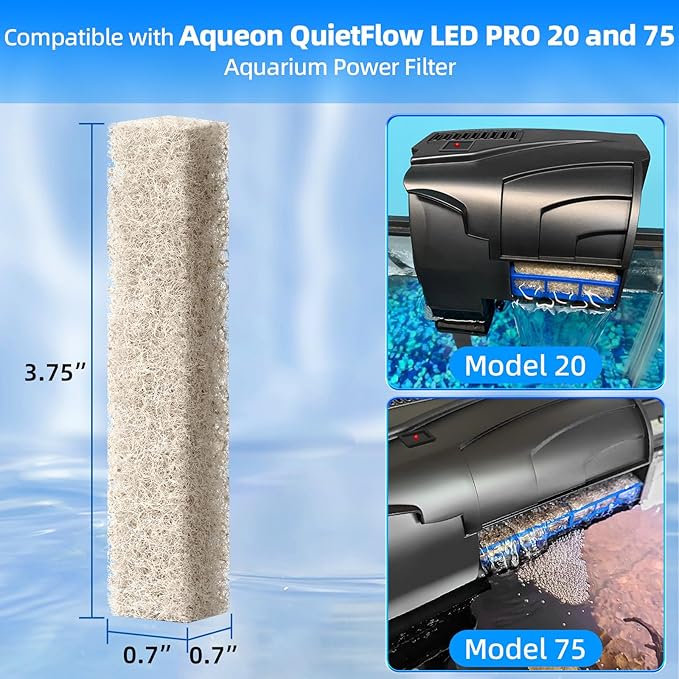 AQUANEAT 12-Pack Replacement Ammonia Reducer Pads Compatible with Aqueon QuietFlow 20 and 75 LED PRO Aquarium Power Filter