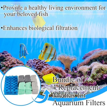 20 Pcs Aquarium Filters Replacement Filter Media Kits Compatible with Fluval 406/407, Including 2 Biological Foams, 6 Ammonia / 6 Phosphate / 6 Nitrite Remover