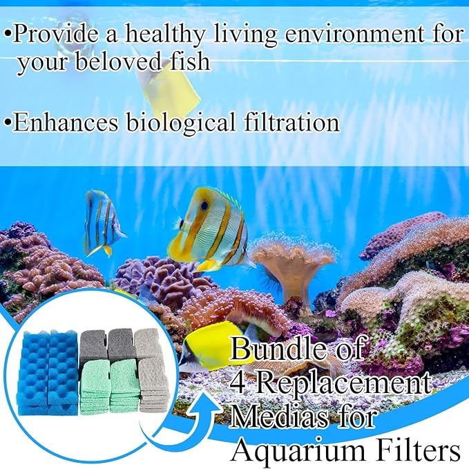 40 Pcs Replacement Filter Media Kit Compatible with Fluval 406/407, Aquarium Filters Set Including 4 Biological Foams, 36 Ammonia/Phosphate/Nitrite Remover