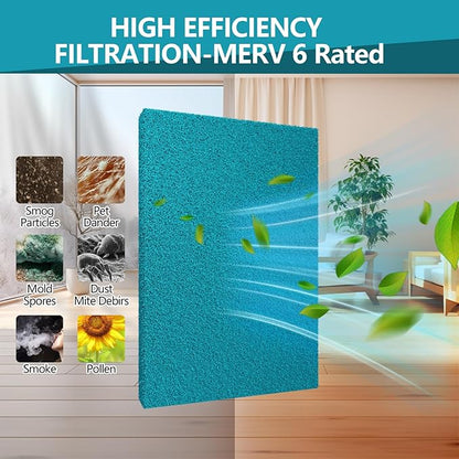 Reusable Air Filter 20x30, High Air Flow Cut to Fit Furnace Filters, MERV 6 Replacement Filter for HVAC, RV, Washable Replacement Air Conditioner Filters, 24 PCs Hooks(Actual 20x30x0.7 in.)