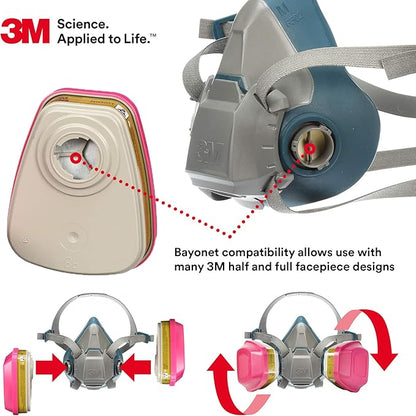 3M P100 Respirator Cartridge/Filter 60926, 1 Pair, NIOSH, Helps Protect Against Organic Vapors, Acid Gases, Ammonia Methylamine, Formaldehyde and Particulates