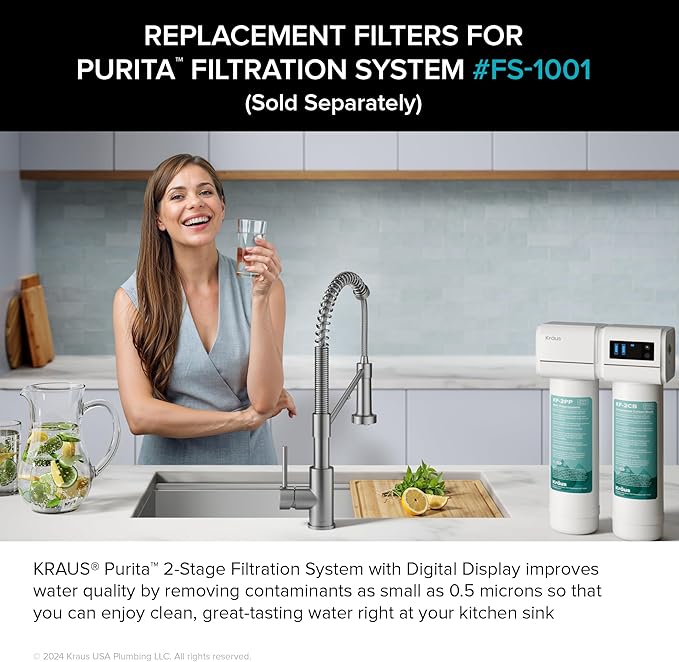 KRAUS Replacement Filter Cartridges for Purita 2-Stage Under Sink Water Filtration System with Carbon Block and Polypropylene Filters (Set of 2), FC-101