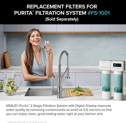 KRAUS Replacement Filter Cartridges for Purita 2-Stage Under Sink Water Filtration System with Carbon Block and Polypropylene Filters (Set of 2), FC-101