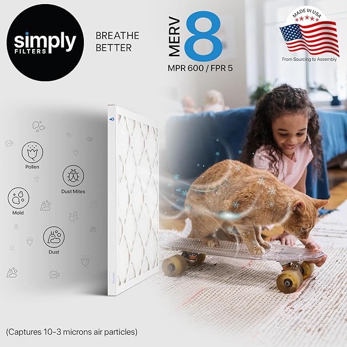 Simply 17.5x23.5x1 Air Filter, Merv 8, 6 Pack, For Home AC Furnace & HVAC (Actual Size: 17.5x23.5x"x0.75") DUST, Pet, & Allergy Control