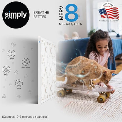Simply 17.5x23.5x1 Air Filter, Merv 8, 6 Pack, For Home AC Furnace & HVAC (Actual Size: 17.5x23.5x"x0.75") DUST, Pet, & Allergy Control