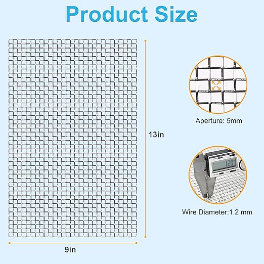 4 Pcs 13x9 (33cmx23cm) 5 Mesh 304 Stainless Steel Wire Mesh Sheet, Rustproof Metal Mesh Sheet Screen for DIY Crafts, Vent Covers, Garden Fencing, Window Protection & Industrial Filters