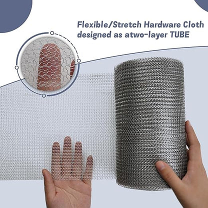 5" X 100 ft 304 Stainless Steel Mesh, Wire Mesh for Plants, Hole Fill Fabric Gap Blocker, Double Layer Metal Mesh Roll, Flexible Stretchy for Garden House and DIY (C-5" X 100 ft)