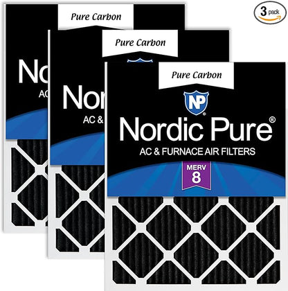 Nordic Pure 25x25x1 (Actual Size: 24 1/2 x 24 1/2 x 3/4) Pure Carbon Pleated Odor Reduction Furnace Air Filters 3 Pack
