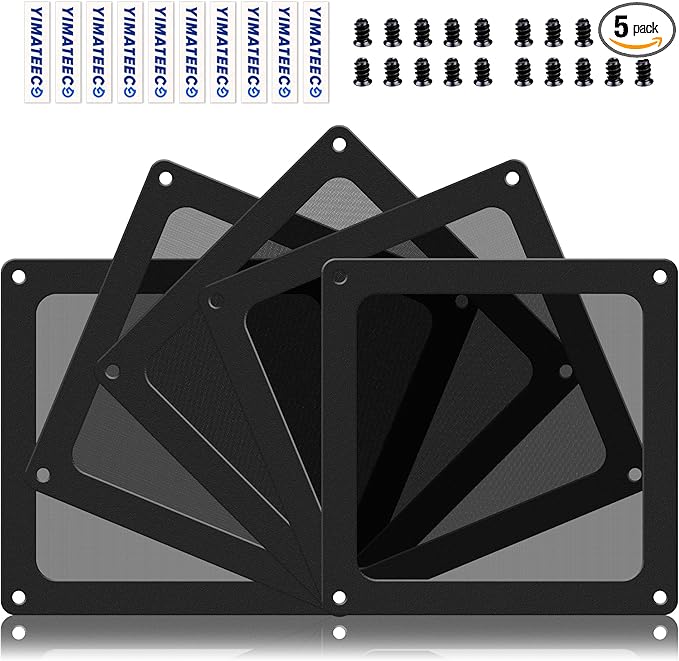 Dust Filter PC 90mm for Computer Cooler/PSU/Routers Nylon 80 Mesh, Magnetic Frame PC Fan Dust Mesh Cooler Filter Dustproof Computer Fan Grills (Nylon, 90 * 90mm, 5pcs, Black)