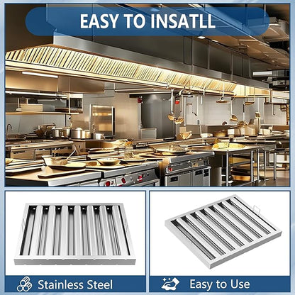 Stainless Steel Commercial Kitchen Hood Filter 24.5W x 19.5H Inch Range Hood Baffle for Grease Rated Commercial Kitchen Exhaust Hood 7 Grooves Hood Filter (5 Pack)