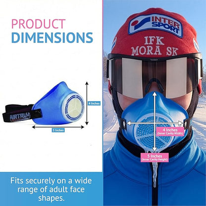 Cold-Weather Breathing Mask for Athletes & Cold-Air-Sensitive Users — Warms & Humidifies Inhaled Air — Includes 1 Asthma/Sport + 1 Racing #1 Filter