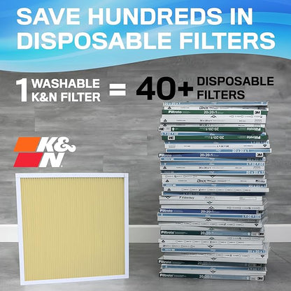 K&N 14X14X1 HVAC Furnace Air Filter, Lasts a Lifetime, Washable, Merv 11, the Last HVAC Filter You Will Ever Buy, Breathe Safely at Home or in the Office, HVC-11414
