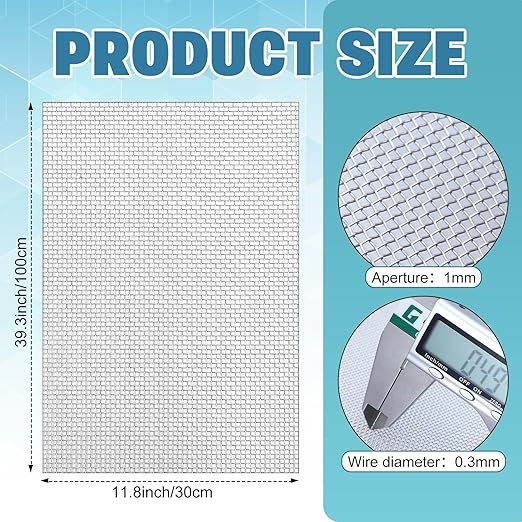 SATINIOR 2 Packs 11.8 x 39.3 Inch 304 Stainless Steel Woven Wire Mesh Fine Screen for Vent, Garden, Cage, Window Screen, Filter, Filtration Cloth, Vent Mesh(20 Mesh)