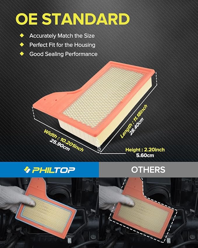 PHILTOP Engine Air Filter CA11958 Replacement for Mustang 2.3L 2015-2020, Mustang 5.0L 2015-2020, Mustang 3.7L 2015-2017, Flexible Panel