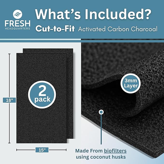 Activated Carbon Microwave Charcoal Filters - For GE Microwave Filter Replacement- Universal for Major Brands - Whirlpool, LG, KitchenAid, Maytag & More - 18" x 15", Cut-to-Fit, 2-Pack - Made in USA