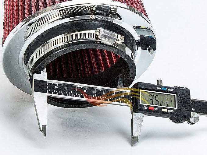 Rtunes Racing Universal Clamp-On Air Filter, Standard Cone, Dry Washable Design, Multiple Inlet Sizes (Red, 3.5" Inch)