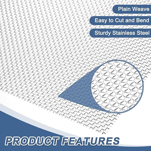 uxcell 8 Mesh 39" x 12" Woven Wire Mesh, 304 Stainless Steel Air Vent Filter Screen, Window Screen Mesh for DIY Projects Vents Cover Filtration Animals Fence