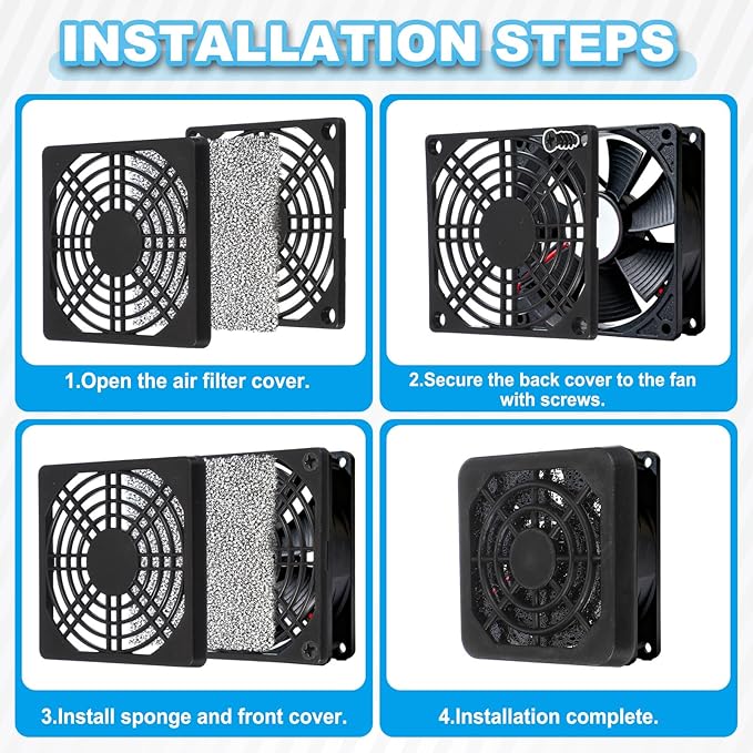 PATIKIL 80mm Fan Filter Grill, 6 Pcs Plastic Ventilation Dustproof Grill Covers Cooling Ventilator with Screws for Industry Workshop Computer Case Refrigerators Air Conditioning, Black