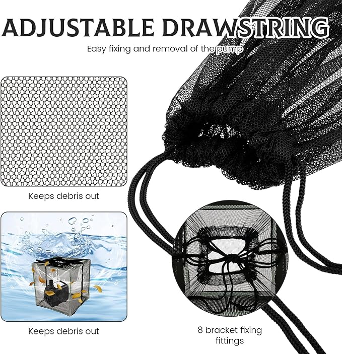 Pond Pump Filter Bag Solid Pump Mesh Box Adjustable Pond Filter Box Protective Pump Barrier Bag Thickened Pump Mesh Bag Anti Clogging Filter Bag with Drawstring for Outdoor