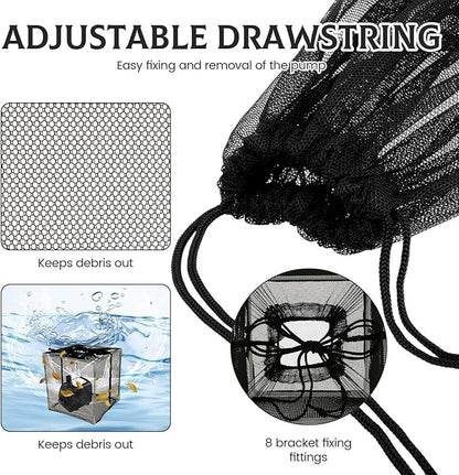 Pond Pump Filter Bag Solid Pump Mesh Box Adjustable Pond Filter Box Protective Pump Barrier Bag Thickened Pump Mesh Bag Anti Clogging Filter Bag with Drawstring for Outdoor