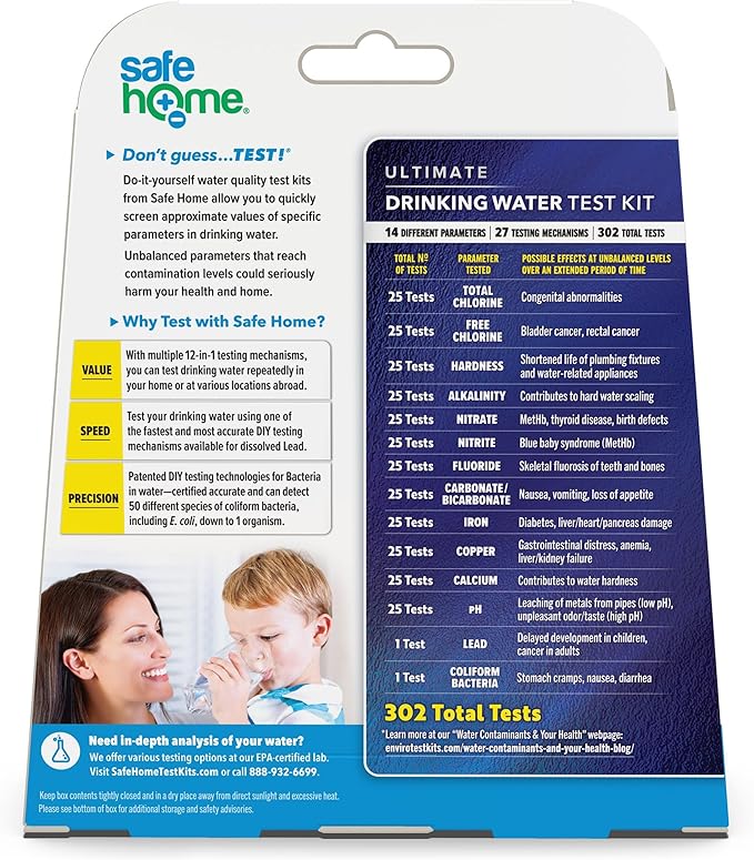Safe Home® 14-in-1 DIY Drinking Water Test Kit – Includes The #1 Selling Lead & Bacteria Test Kits + 12 Additional Parameters – City Tap or Well Water – 302 Total Tests