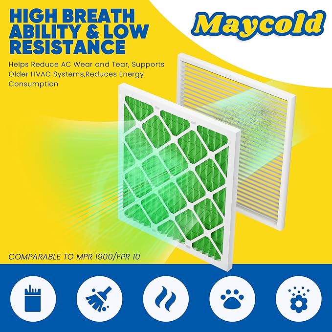 Maycold MERV 13 14x14x1 Air Filter (6-Pack), High-Efficiency Pleated AC & Furnace Filters, Actual Size:13.70" x 13.70" x 0.75", Individually Wrapped in Plastic