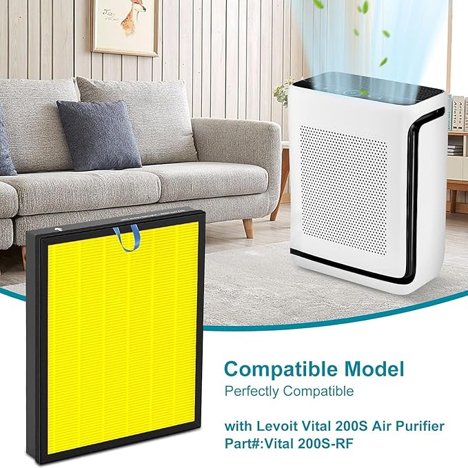 Vital 200S Pet Care Replacement Filter Compatible for LEVOIT Vital 200S&Vital 200S-P, 3 in 1 Filtration, Dust Pet Dander Filter&Smoke Pet Odor Activated Carbon Filter, #Part: LRF-V201-YUS, 2P, Yellow