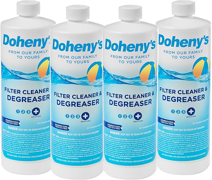 Doheny's Pool Filter Cleaner Degreaser | 100% Professional-Grade | Prevents Sand Bed Channeling & Cleanses Your Filter | Ideal For Cleaning Sand, D.E. & Cartridge Filters | Set Of (4) - 1 QT Bottles
